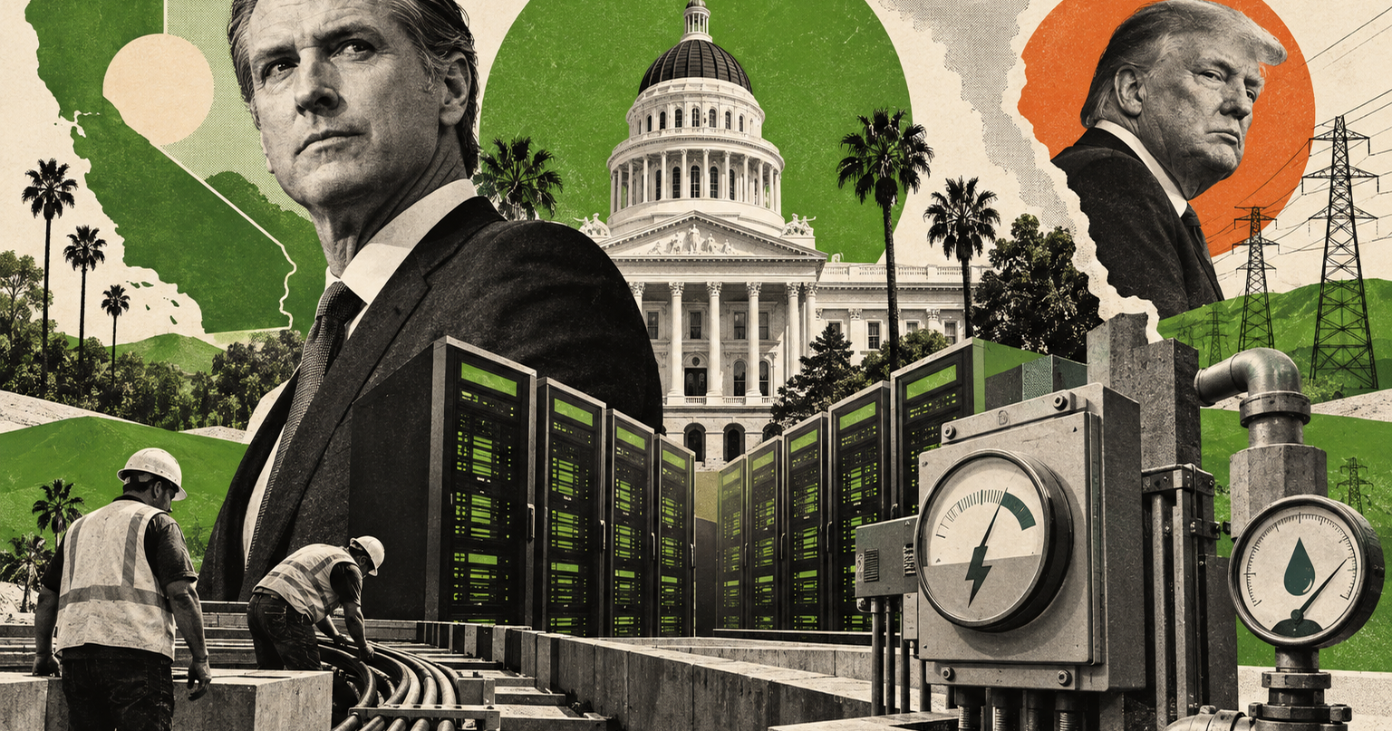 California Forces Data Centers to Pay Power Upgrades as Newsom Reverses Course and Hits Trump